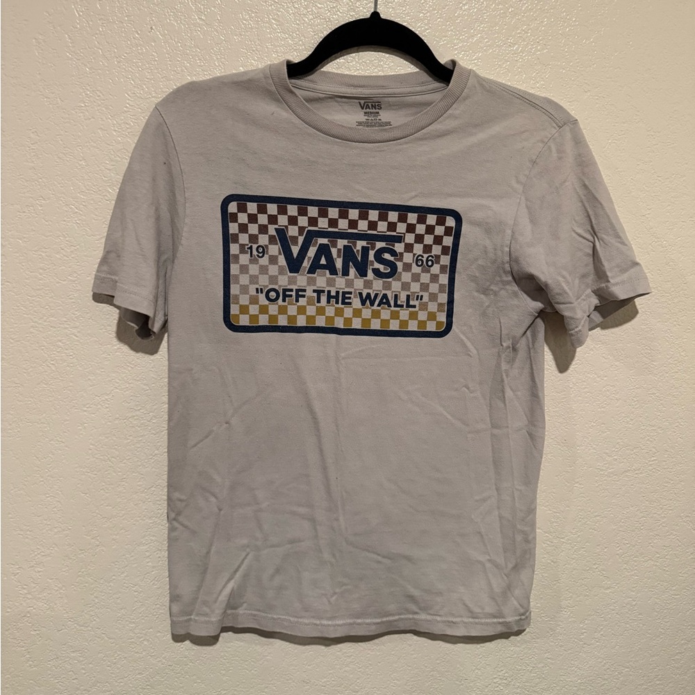 Vans Logo Beige Checkered Grid Tshirt